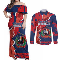 Personalized Dominican Republic Couples Matching Off Shoulder Maxi Dress and Long Sleeve Button Shirt Bayahibe Rose Unique Style