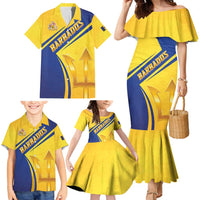 Barbados Gold Trident Family Matching Mermaid Dress and Hawaiian Shirt With Coat Of Arms