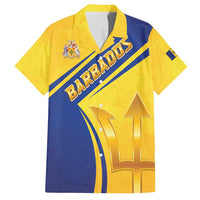 Barbados Gold Trident Family Matching Off Shoulder Short Dress and Hawaiian Shirt With Coat Of Arms