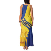 Barbados Gold Trident Family Matching Tank Maxi Dress and Hawaiian Shirt With Coat Of Arms