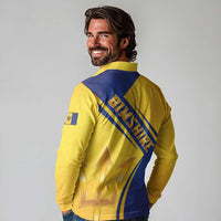 Barbados Gold Trident Long Sleeve Polo Shirt With Coat Of Arms