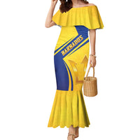 Barbados Gold Trident Mermaid Dress With Coat Of Arms