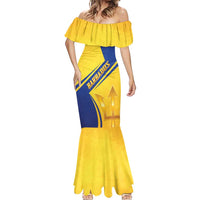 Barbados Gold Trident Mermaid Dress With Coat Of Arms