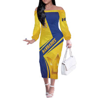 Barbados Gold Trident Off The Shoulder Long Sleeve Dress With Coat Of Arms