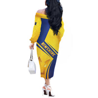 Barbados Gold Trident Off The Shoulder Long Sleeve Dress With Coat Of Arms