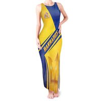 Barbados Gold Trident Tank Maxi Dress With Coat Of Arms