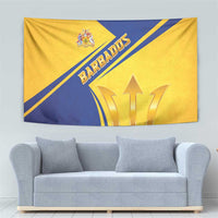 Barbados Gold Trident Tapestry With Coat Of Arms