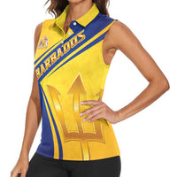 Barbados Gold Trident Women Sleeveless Polo Shirt With Coat Of Arms