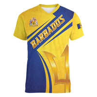 Barbados Gold Trident Women V-Neck T-Shirt With Coat Of Arms