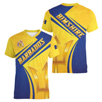 Barbados Gold Trident Women V-Neck T-Shirt With Coat Of Arms