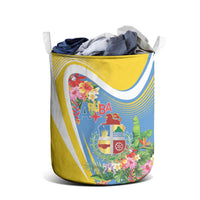 Aruba Laundry Basket Coat Of Arms With Tropical Flowers