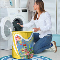 Aruba Laundry Basket Coat Of Arms With Tropical Flowers
