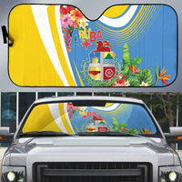 Aruba Auto Sun Shade Coat Of Arms With Tropical Flowers