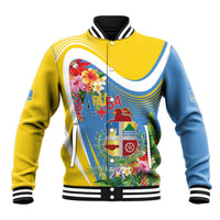 Aruba Baseball Jacket Coat Of Arms With Tropical Flowers