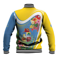 Aruba Baseball Jacket Coat Of Arms With Tropical Flowers