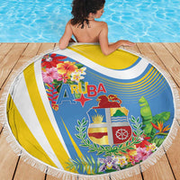 Aruba Beach Blanket Coat Of Arms With Tropical Flowers