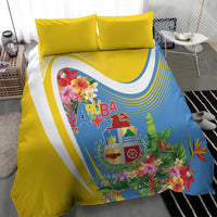 Aruba Bedding Set Coat Of Arms With Tropical Flowers