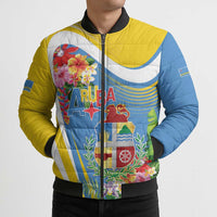 Aruba Bomber Puffer Jacket Coat Of Arms With Tropical Flowers