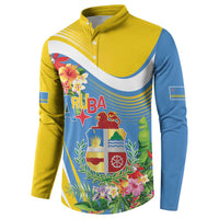 Aruba Button Sweatshirt Coat Of Arms With Tropical Flowers