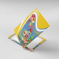 Aruba Canvas Wall Art Coat Of Arms With Tropical Flowers