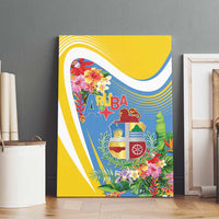 Aruba Canvas Wall Art Coat Of Arms With Tropical Flowers