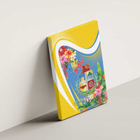 Aruba Canvas Wall Art Coat Of Arms With Tropical Flowers