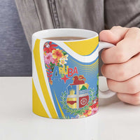 Aruba Ceramic Mug Coat Of Arms With Tropical Flowers