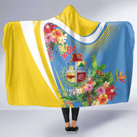 Aruba Hooded Blanket Coat Of Arms With Tropical Flowers
