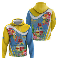 Aruba Hoodie Coat Of Arms With Tropical Flowers