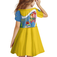 Aruba Kid Short Sleeve Dress Coat Of Arms With Tropical Flowers