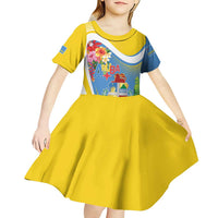 Aruba Kid Short Sleeve Dress Coat Of Arms With Tropical Flowers