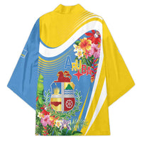 Aruba Kimono Coat Of Arms With Tropical Flowers