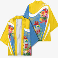 Aruba Kimono Coat Of Arms With Tropical Flowers