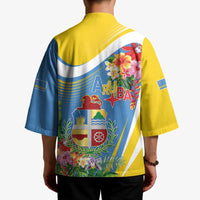 Aruba Kimono Coat Of Arms With Tropical Flowers