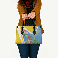 Aruba Leather Bag Coat Of Arms With Tropical Flowers