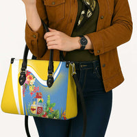 Aruba Leather Bag Coat Of Arms With Tropical Flowers