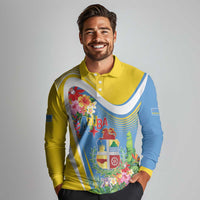 Aruba Long Sleeve Polo Shirt Coat Of Arms With Tropical Flowers