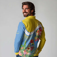 Aruba Long Sleeve Polo Shirt Coat Of Arms With Tropical Flowers