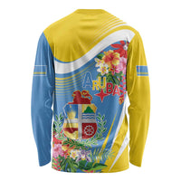 Aruba Long Sleeve Shirt Coat Of Arms With Tropical Flowers