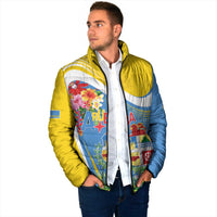 Aruba Padded Jacket Coat Of Arms With Tropical Flowers