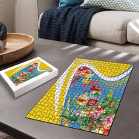 Aruba Puzzle Coat Of Arms With Tropical Flowers