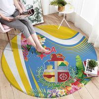Aruba Round Carpet Coat Of Arms With Tropical Flowers