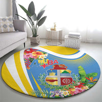 Aruba Round Carpet Coat Of Arms With Tropical Flowers