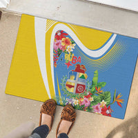 Aruba Rubber Doormat Coat Of Arms With Tropical Flowers