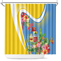 Aruba Shower Curtain Coat Of Arms With Tropical Flowers