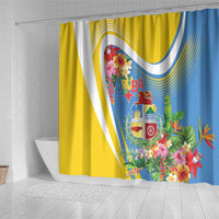Aruba Shower Curtain Coat Of Arms With Tropical Flowers