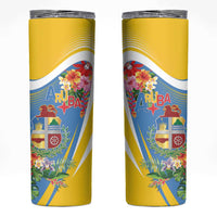 Aruba Skinny Tumbler Coat Of Arms With Tropical Flowers