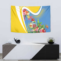 Aruba Tapestry Coat Of Arms With Tropical Flowers