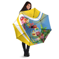 Aruba Umbrella Coat Of Arms With Tropical Flowers