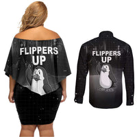 Funny Penguin Resist Couples Matching Off Shoulder Short Dress and Long Sleeve Button Shirt Flippers Up I Stand With Penguins